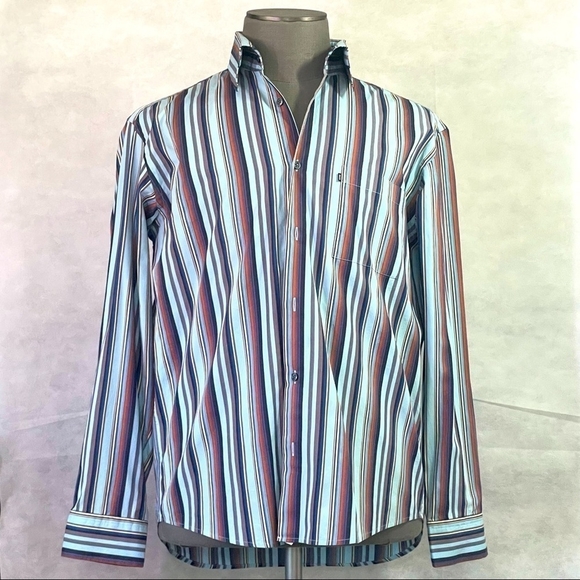 HUGO BOSS Button Down Long Sleeve Multi Colored Stripes Men’s Cotton Dress Shirt - Picture 5 of 9